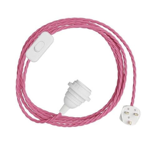 Fuchsia Rayon Twisted Textile Cable Assembly with Lamp Holder, Plug & Switch