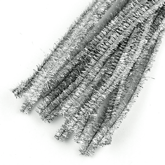 Glitter Pipe Cleaners - Pack of 100 (Silver)