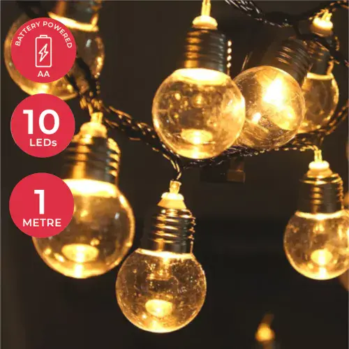Globe Bulb Battery Operated LED Fairy Light String - 1m - 10 Bulbs