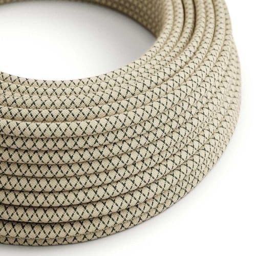 Grey and Beige Criss-Cross 3-Core Textile Cable