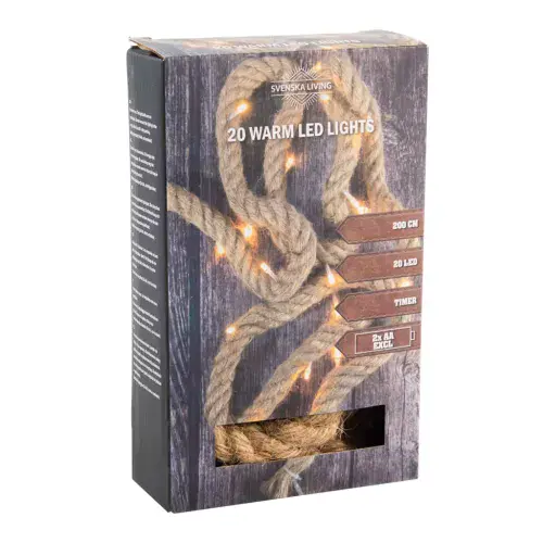 Jute Rope Battery Operated 20 LED String Lights - 2 Metre + Timer