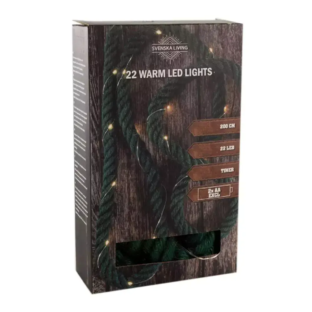 Jute Rope Green Battery Operated 22 LED String Lights - 2m + Timer ...