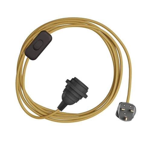 Mustard Rayon Textile Cable Assembly with Lamp Holder, Plug & Switch