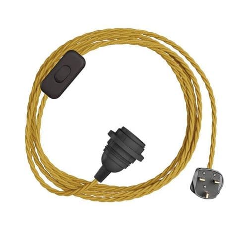 Mustard Rayon Twisted Textile Cable Assembly with Lamp Holder, Plug & Switch