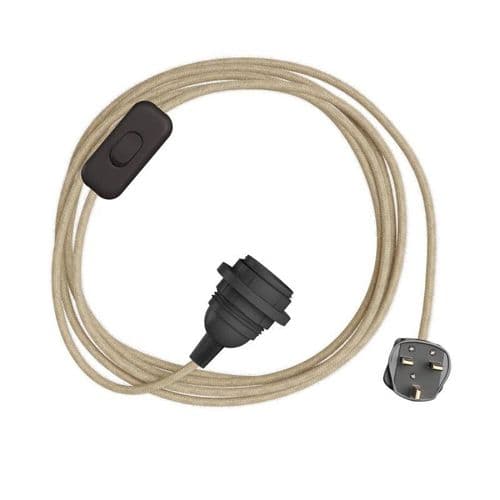 Natural Jute Textile Cable Assembly with Lamp Holder, Plug and Switch