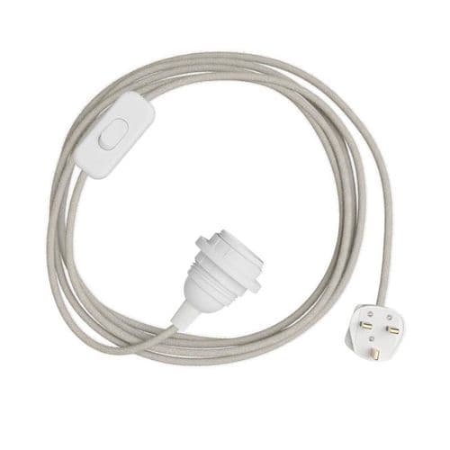 Natural Linen Textile Cable Assembly with Lamp Holder, Plug & Switch