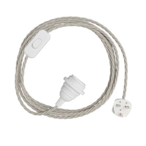 Natural Linen Twisted Textile Cable Assembly with Lamp Holder, Plug & Switch