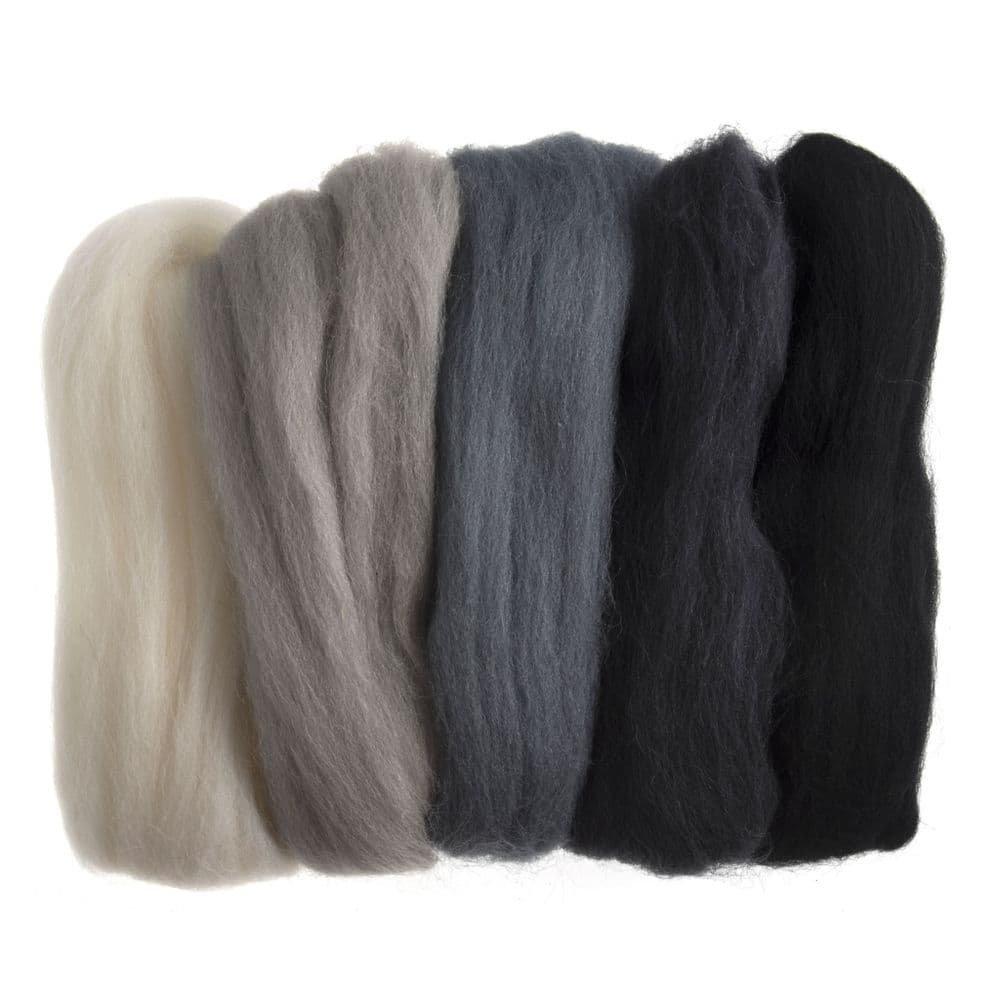 Natural Wool Roving - Assorted Monochromes 50g