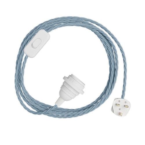 Ocean Blue Cotton Twisted Textile Cable Assembly with Lamp Holder, Plug & Switch