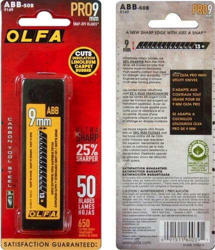Olfa Excel Black Ultra Sharp Snap-Off Blade 9mm (Pack of 50)  OLF/ABB50