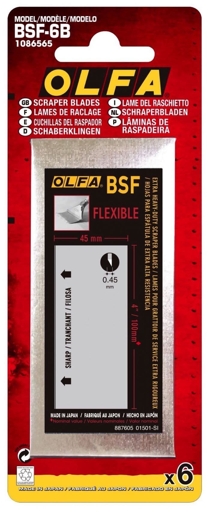 Olfa Flexible Scraper Blades - Pack of 6 - 100mm x 45mm OLF/BSF6B