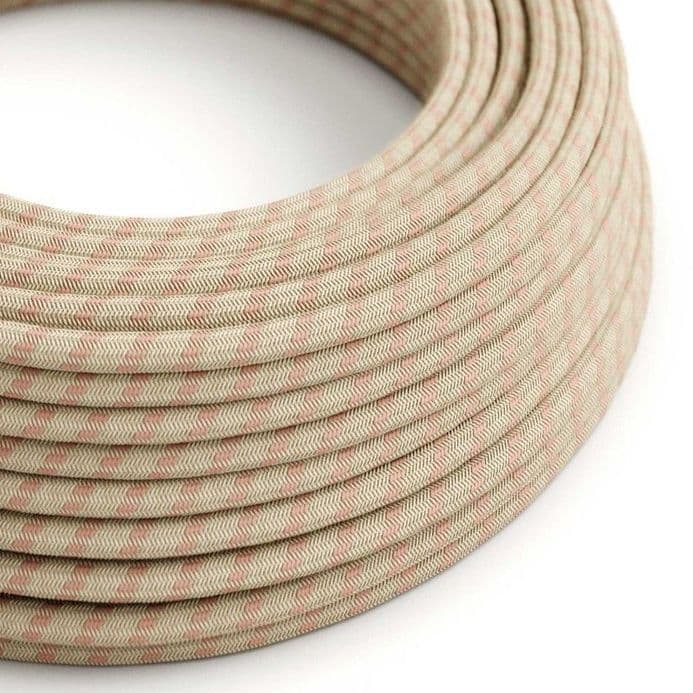 Pink and Beige Stripe 3-Core Textile Cable
