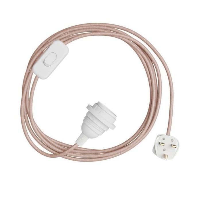 Pink Rayon Textile Cable Assembly with Lamp Holder, Plug & Switch