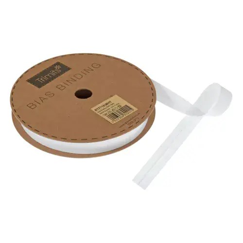 Polycotton Bias Binding Trim - 20m x 16mm - White ID: R77716\WHT