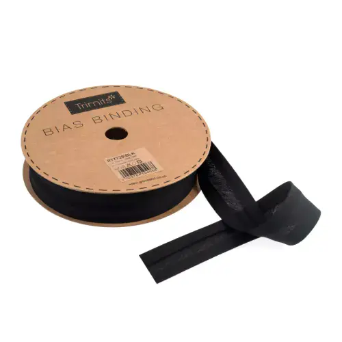 Polycotton Bias Binding Trim - 20m x 25mm - Black ID: R77725\BLK