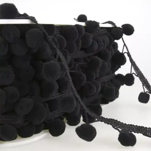 Pom Pom Trim | Black | 25m x 15mm | Dannells