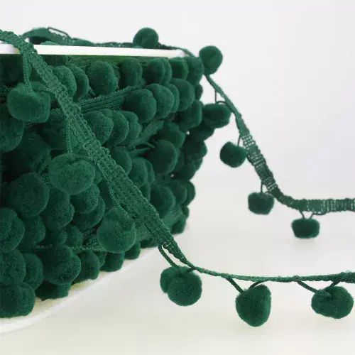 Pom Pom Trim - 25m x 15mm - Bottle Green