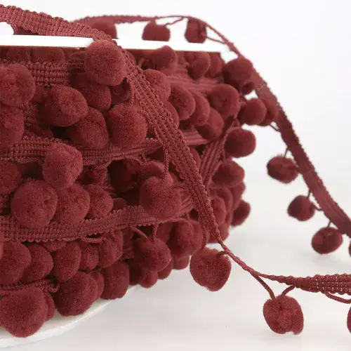 Pom Pom Trim - 25m x 15mm - Burgundy