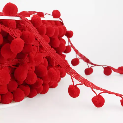 Pom Pom Trim | Red | 25m x 15mm | Dannells