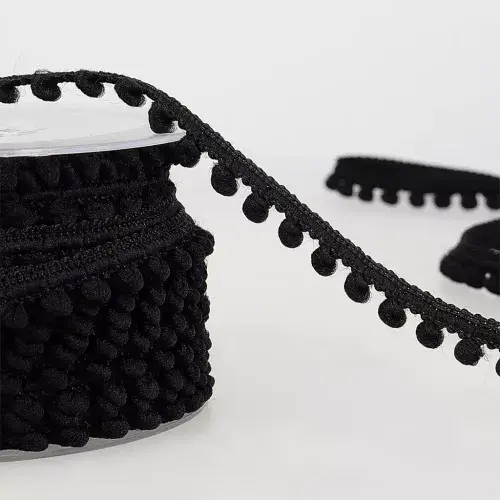 Pom Pom Trim | Black | 25m x 6mm | Dannells