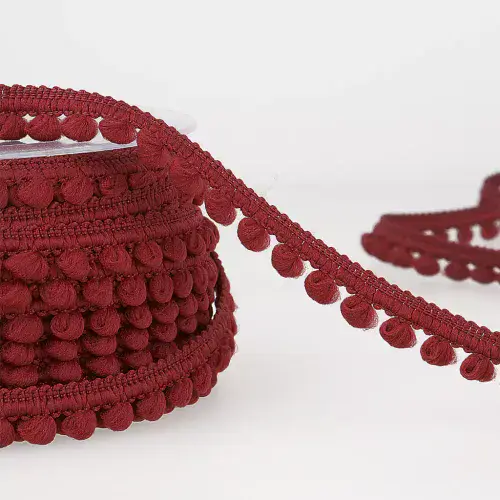 Pom Pom Trim | Burgundy | 25m x 6mm | Dannells