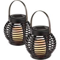 Rattan Outdoor Garden  Lantern 16cm - Solar Powered Black