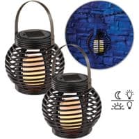 Rattan Outdoor Garden  Lantern 16cm - Solar Powered Black