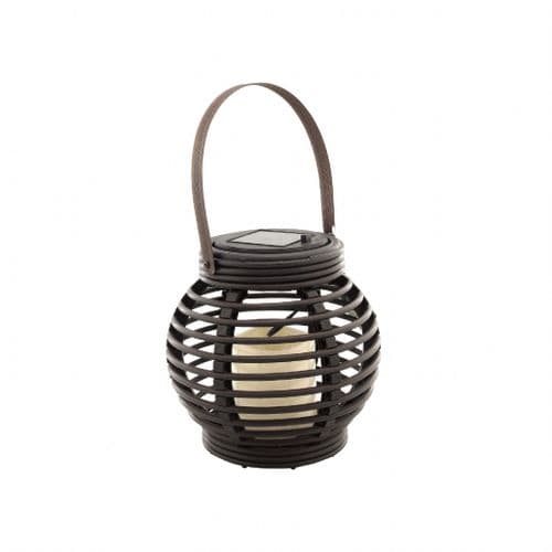 Rattan Outdoor Garden  Lantern 16cm - Solar Powered Black