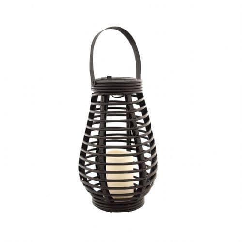 Rattan Outdoor Garden Lantern 26cm - Solar Powered  Black