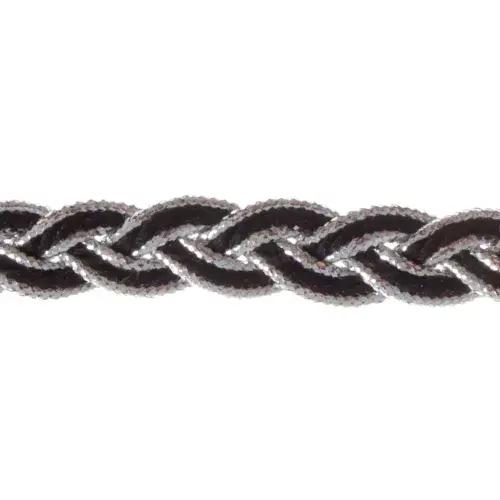 Rayon Braid Trim - 25m x 10mm Black and Silver