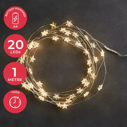Star LED Fairy Lights - 2m - Battery Powered - Timer Function
