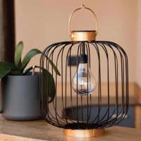 Steel Wire Solar Powered LED Cage Lantern - Outdoor - Black & Gold - 35cm High