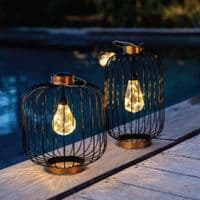 Steel Wire Solar Powered LED Cage Lantern - Outdoor - Black & Gold - 35cm High