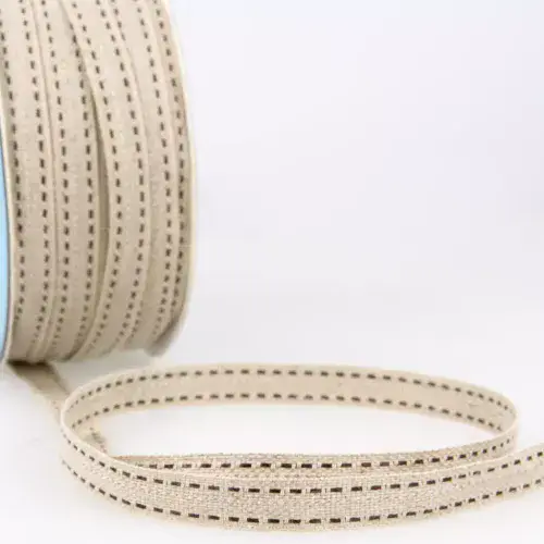 Top Stitched Linen Trim - (Natural and Black) 25m x 10mm
