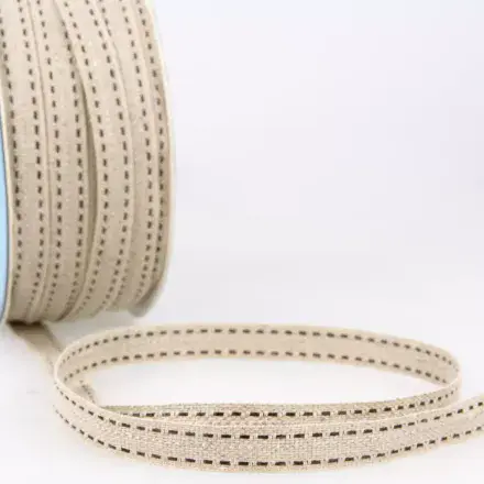Top Stitched Linen Trim - (Natural and Black) 25m x 10mm