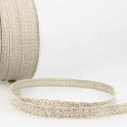 Top Stitched Linen Trim - (Natural and Grey) 25m x 10mm
