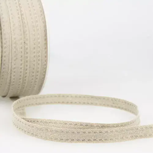 Top Stitched Linen Trim - (Natural and Grey) 25m x 10mm ID: S7751B10\033