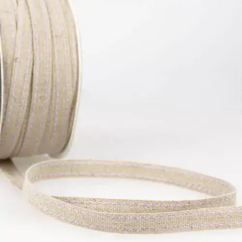 Top Stitched Linen Trim - (Natural and Lilac) 25m x 10mm