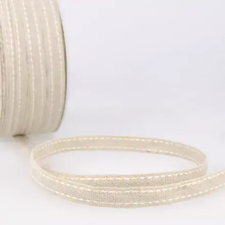 Top Stitched Linen Trim - (Natural and White) 25m x 10mm