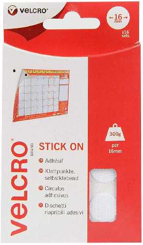 Velcro Hook & Loop Coins: Stick-On: 16mm: White