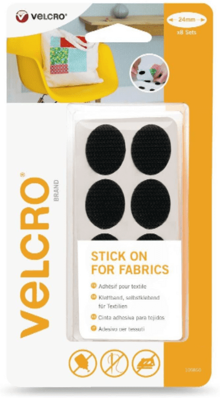 Velcro Hook & Loop Ovals: Stick-on for Fabric: 8 sets x 24mm: Black