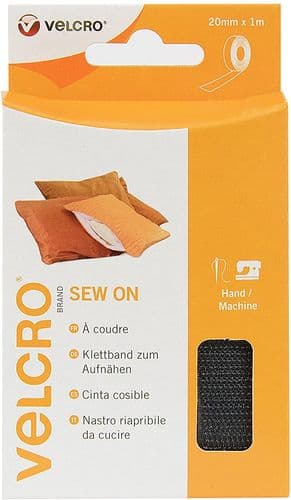 Velcro Hook & Loop Tape: Sew-On: 1m x 20mm: Black ID: V60299