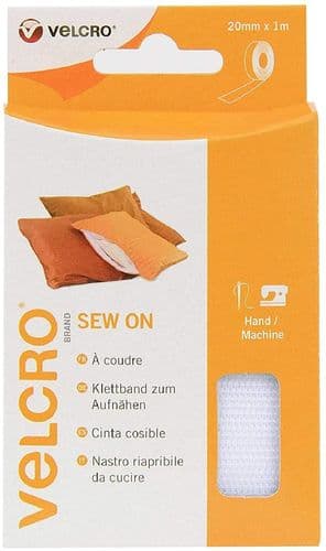 Velcro Hook & Loop Tape: Sew-On: 1m x 20mm: White ID: V60298