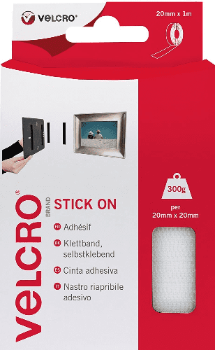 Velcro Hook & Loop Tape: Stick-On: 1m x 20mm White ID: 60210