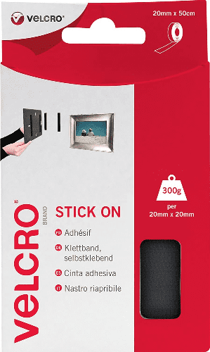 Velcro Hook & Loop Tape: Stick-On: 50cm x 20mm: Black ID: V60225