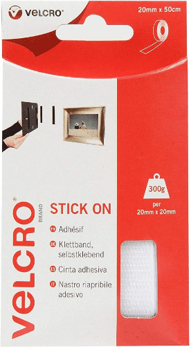 Velcro Hook & Loop Tape: Stick-On: 50cm x 20mm: White ID: V60224