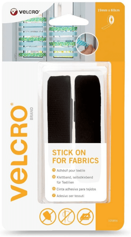 Velcro Hook & Loop Tape: Stick-On for Fabric: 60cm x 19mm: Black