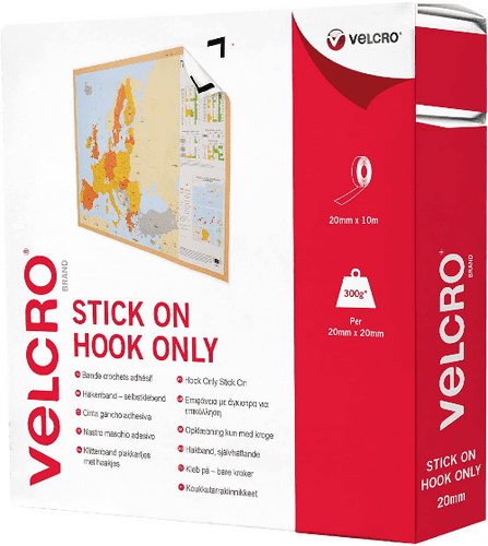 Velcro Hook Only Tape: Stick-On: 10m x 20mm: White ID: V60223