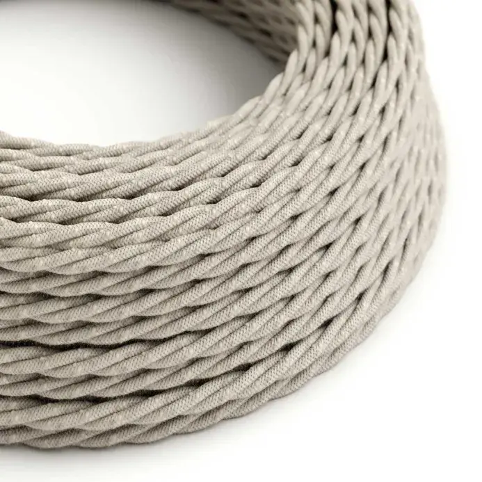 White Melange Linen 3-Core Twisted Textile Cable