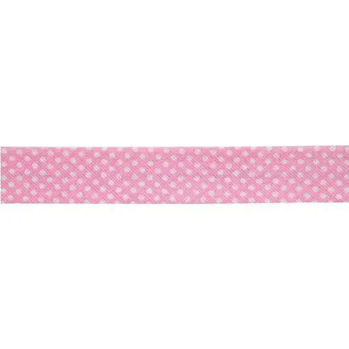 White Polka Dot Bias Binding Trim 20mm x 25m (Pink)